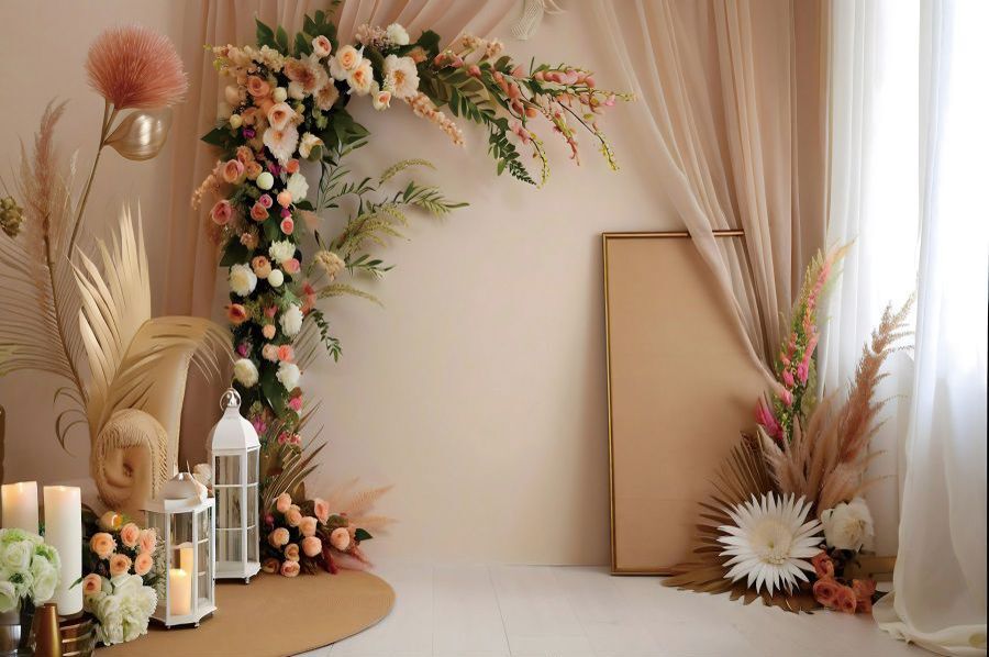 Bohemian flowers Wedding Flower Birthday Backdrop Photography Background Banner