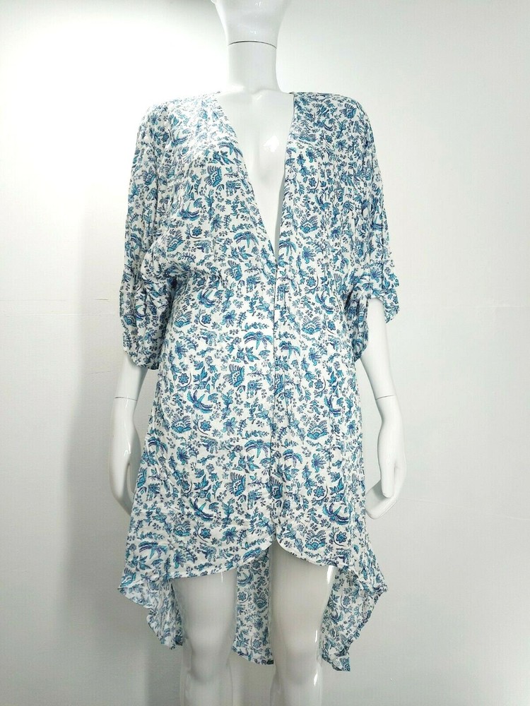 Size 14 100% Modal Floaty Floral Open Dressing Gown Robe Beach Cover-up HOLIDAY