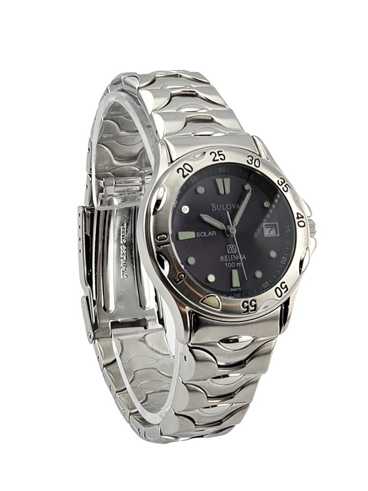 Bulova Millennia Solar Men's Stainless Steel Dive Watch 96B70 Vintage