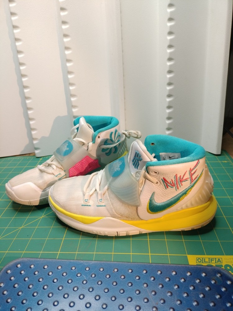 Size 6.5Y - Nike Kyrie 6 Mid Neon Graffiti Pink Blue Yellow Sneakers Shoes