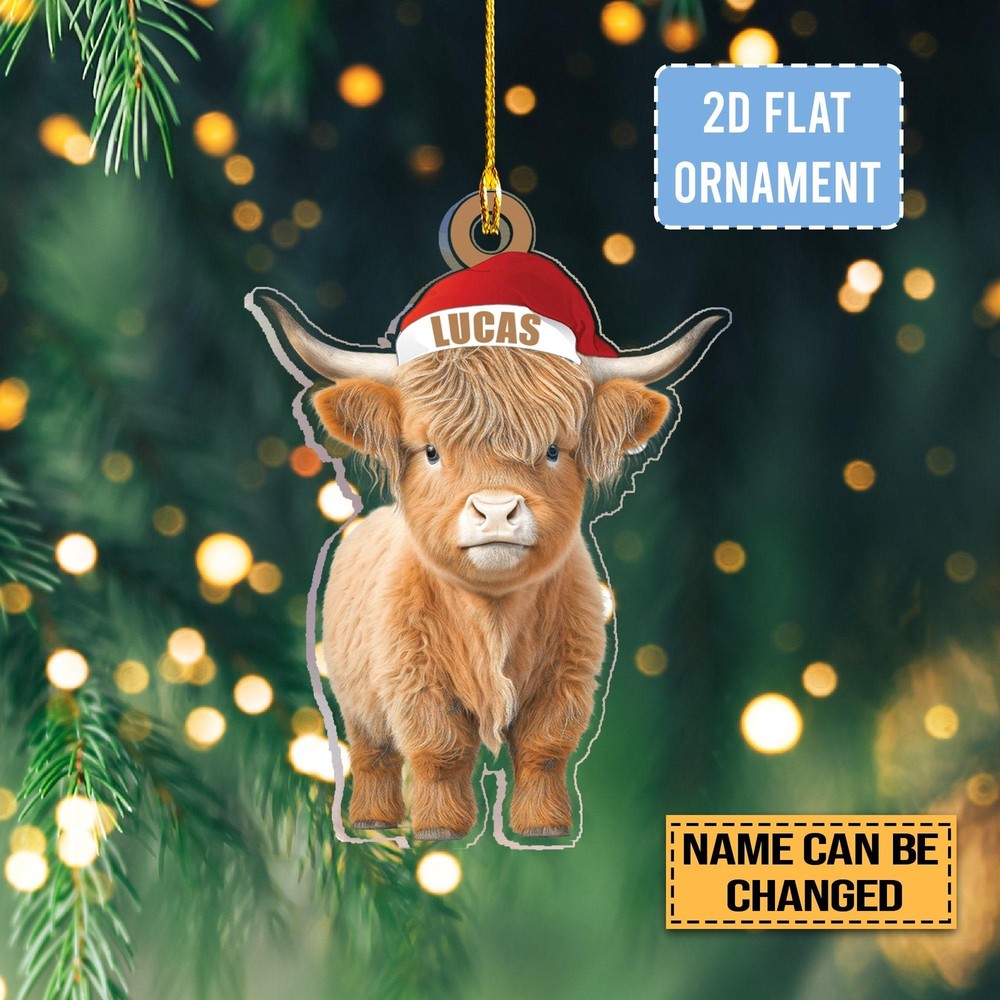 Personalized Highland Cow Ornament  Acrylic 2D Ornament  Cow 2023 Christmas Orna