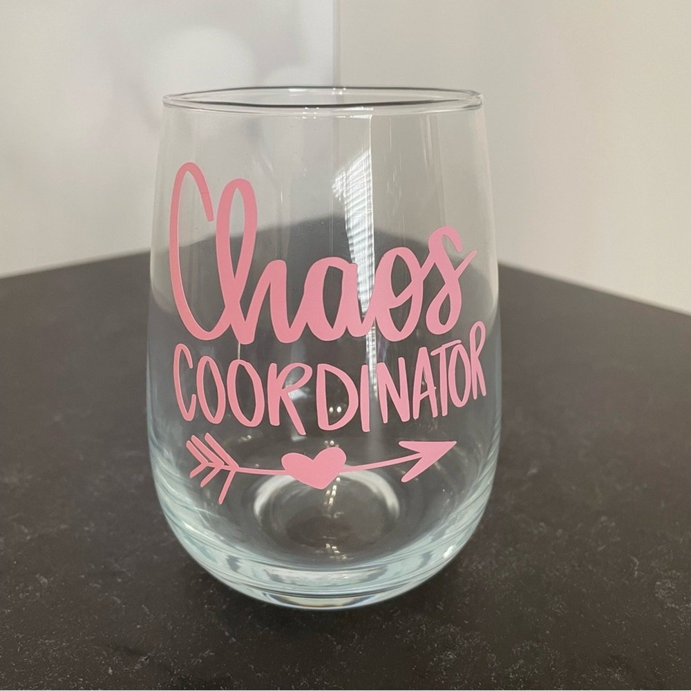 Chaos Coordinator Pink Handmade Vinyl Stemless Wine Glass 17oz
