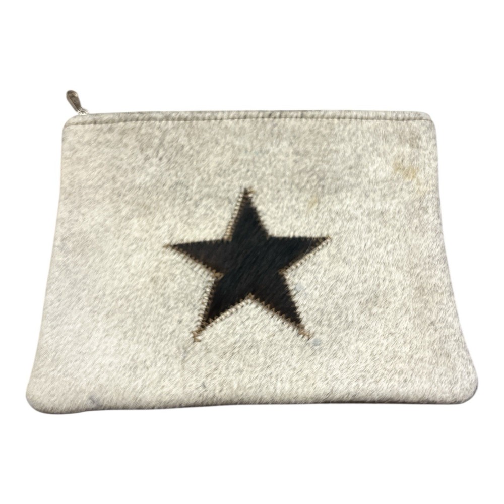 Cowhide Leather Cosmetic Bag with Brindle Star Zipper Western Design  