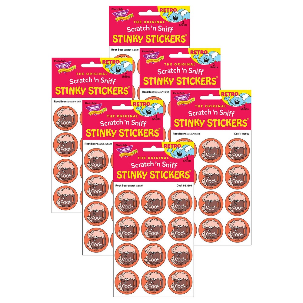 Cool Root Beer Scented Scratch 'n Sniff Stinky Stickers, 24 Per Pack, 6 Packs