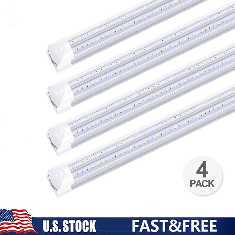 4 Pack 8 foot Led Shop Lights 8FT Led Light 72W T8 Integrated Warehouse Fixture
