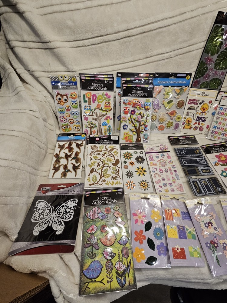 Scrapbook Sticker Lot Fowers, Owls, Birds, Boxes , Birthday,ballons...stickers