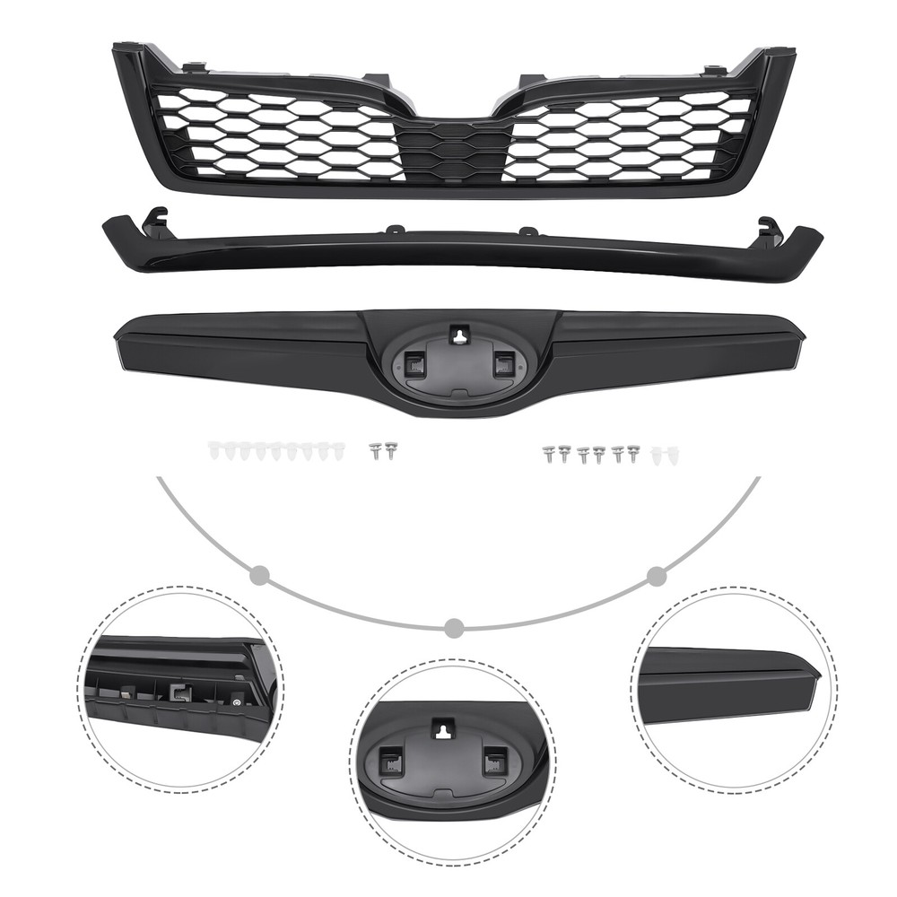3Pcs Gloss Upper Grille Honeycomb Grill Assembly For 2014-2018 Subaru Forester