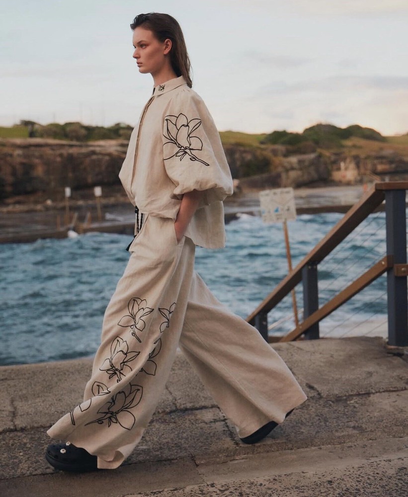 JOSLIN ELAINA LINEN EMBROIDERY PALAZZO PANT