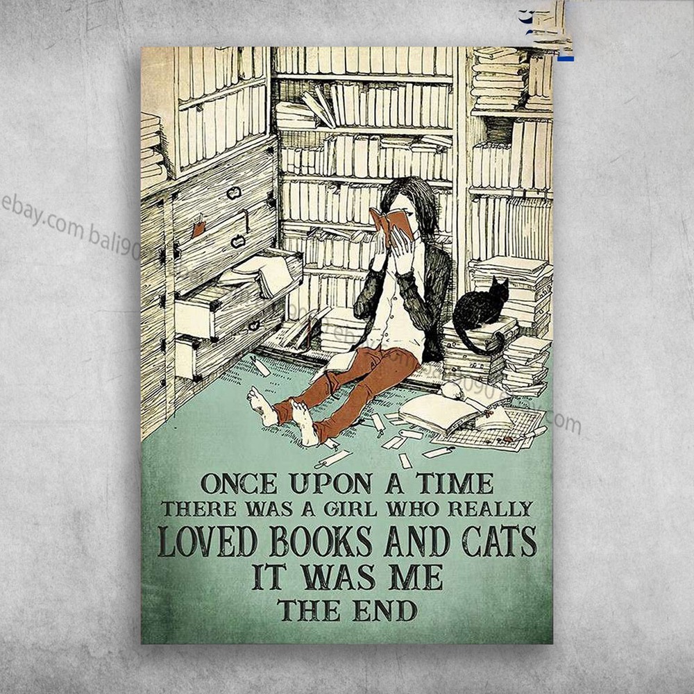 Girl Reading, Black Cat, Cat and Book - Once Upon A Time, There Was A Girl Wh...