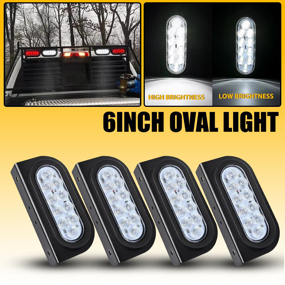 4PCS 10LED White Oval 6Inch Tail Lights with Mounting Bracket for Trailers and Trucks