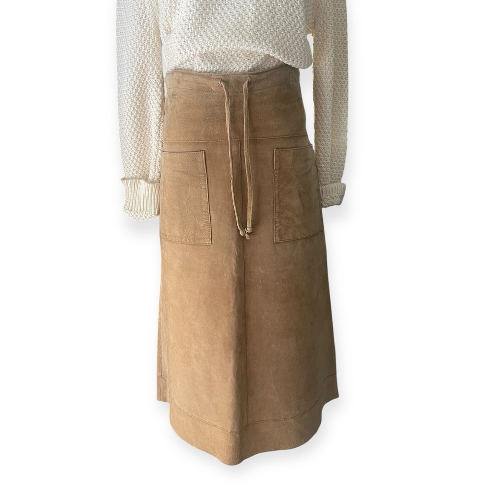 VTG 90s Dollhouse Camel Suede Midi Skirt Size XS Brown Leather Vintage