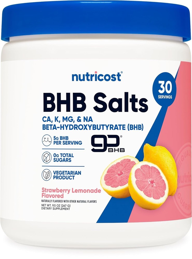 Nutricost Strawberry BHB Salts Drink Mix - 30 Servings, 9.5oz Pack