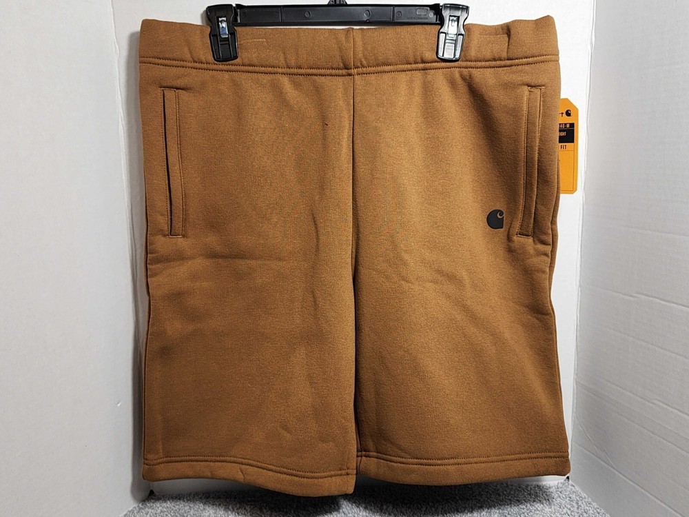 Carhartt Mens Midweight Fleece Shorts with Pockets Size Medium Relaxed Fit Brown