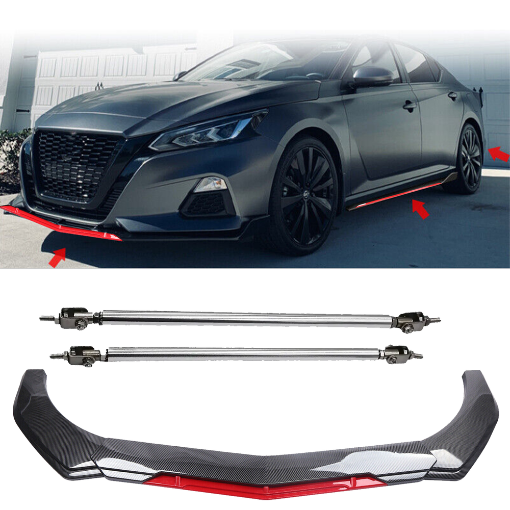 Nissan Altima Carbon Fiber Front Bumper Lip Spoiler Splitter Strut Rod