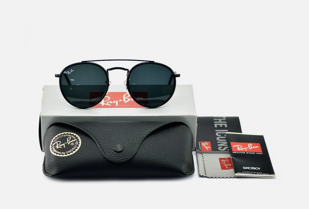 Ray-Ban Sunglasses RB3647N Round Double Bridge Black Frame Blue Grey Lens 51mm