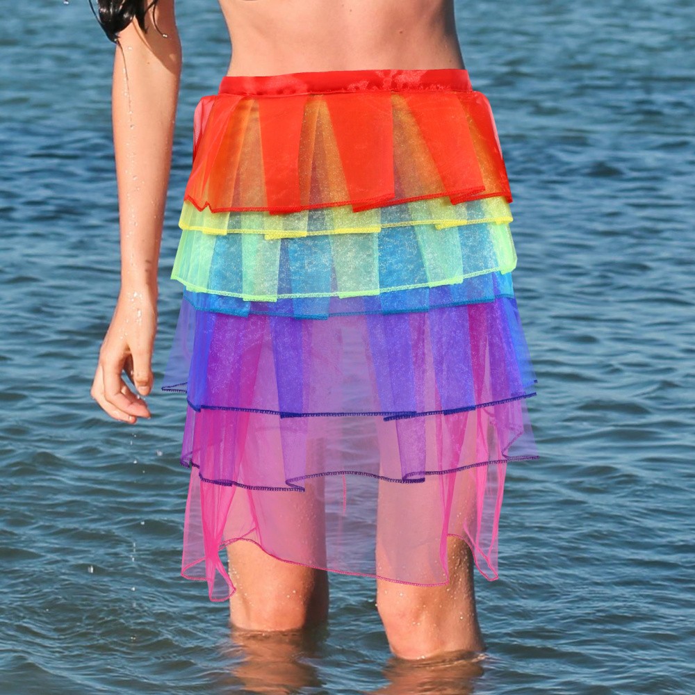 Rainbow Long Tail Skirt Bride Work Colorful Tutu Holiday Party