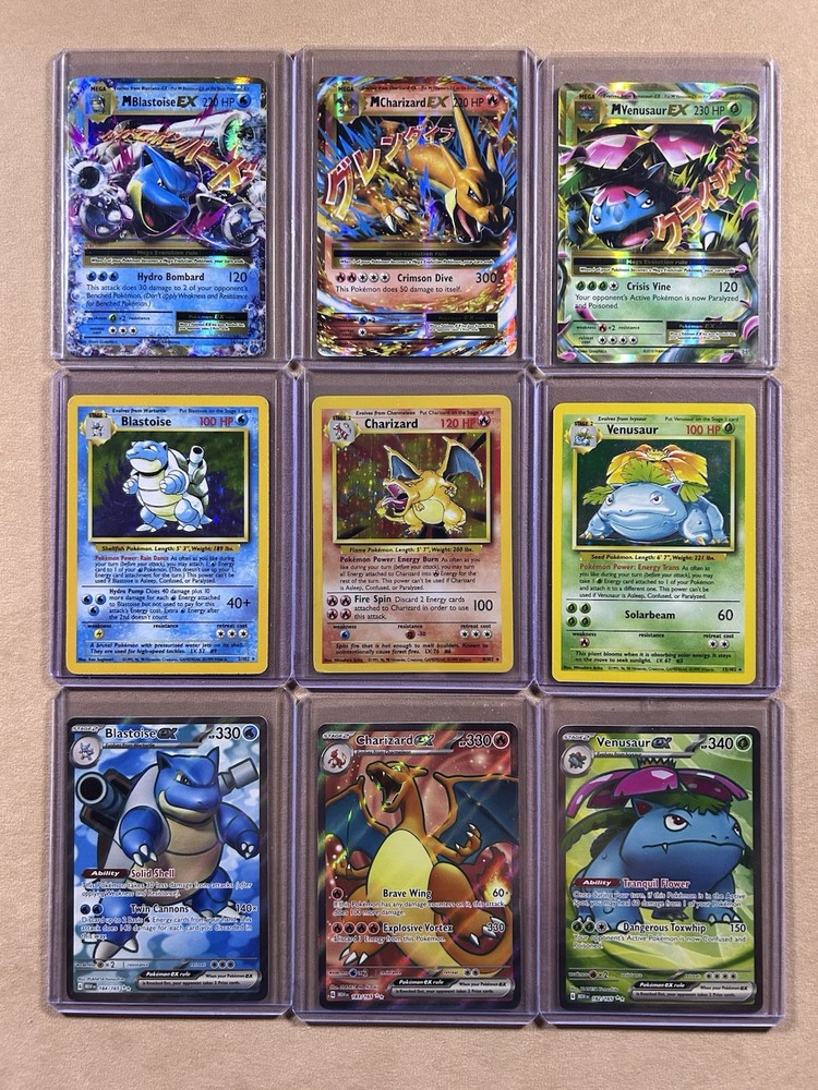 Pokémon Collection - Charizard, Venusaur, & Blastoise Megas, Base, Dark.  LP-MP.