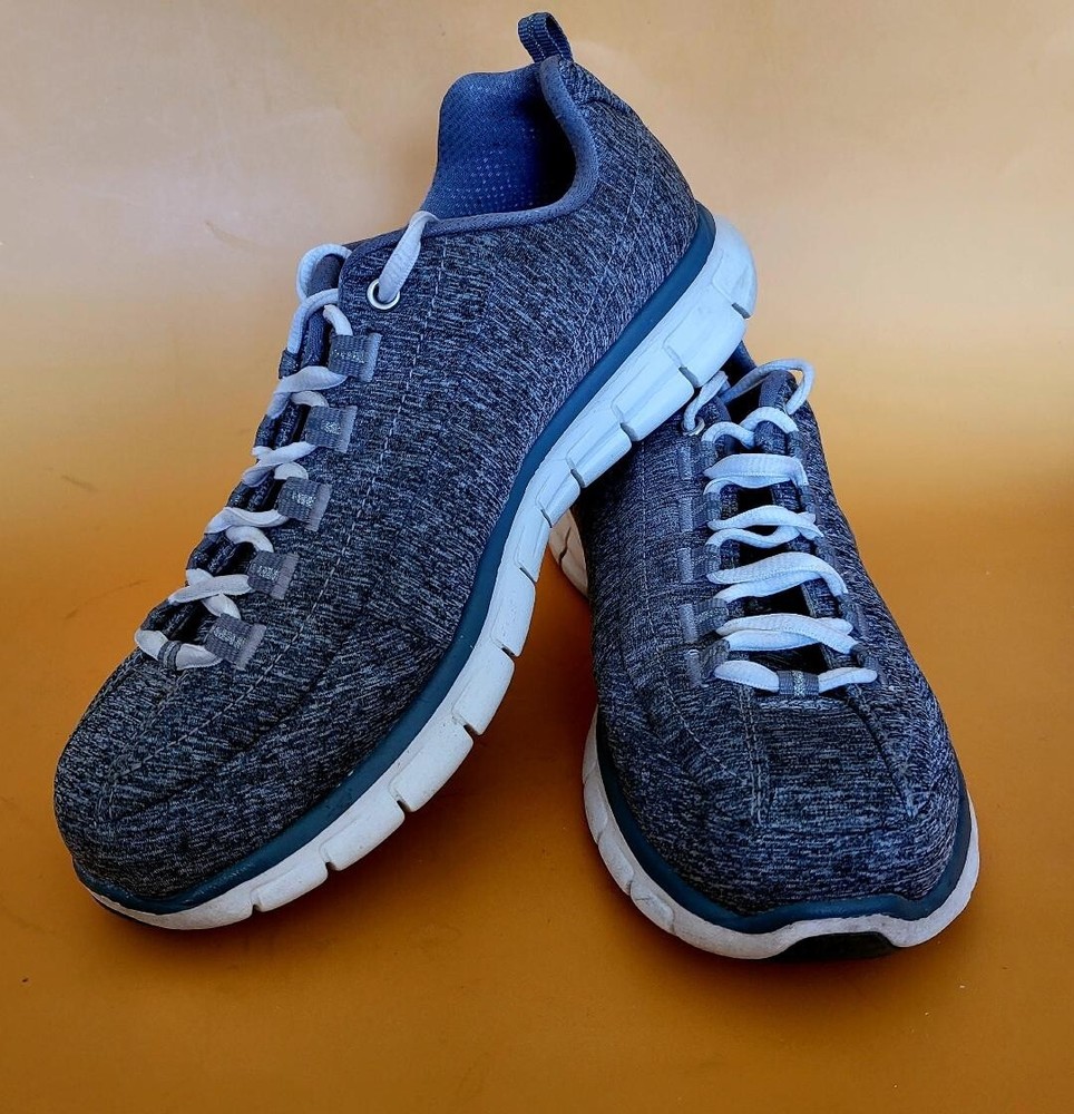 Skechers Flex Elite Gray Lace Ups Fabric Outer w/ Glitter Accent, US Women SZ 8