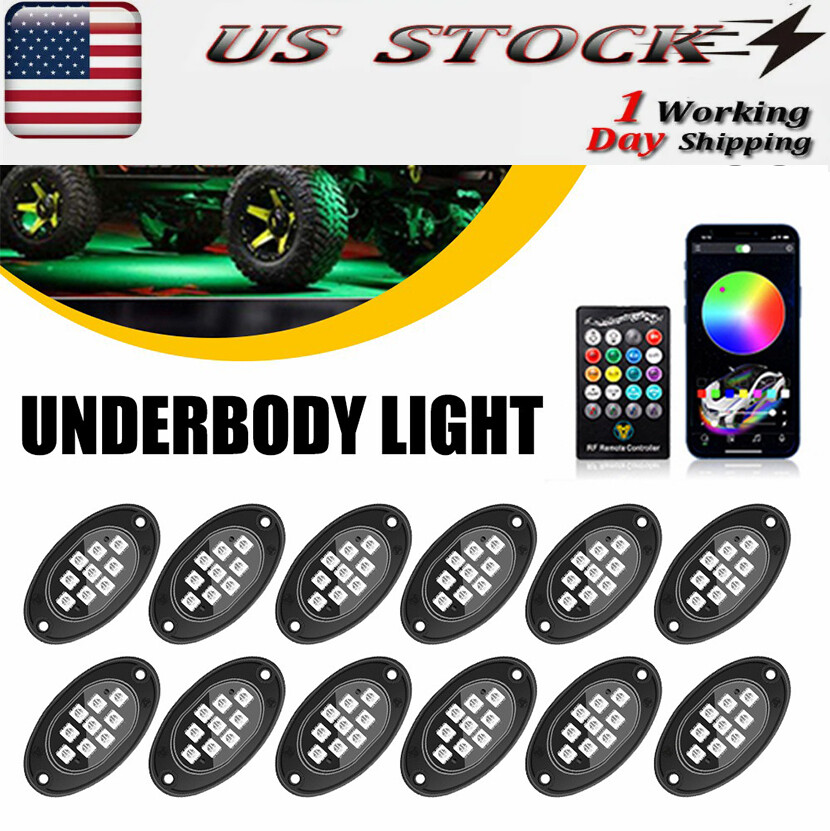 12Pods RGB LED Rock Light for Motorcycle Light Underglow Kit with Remote Control