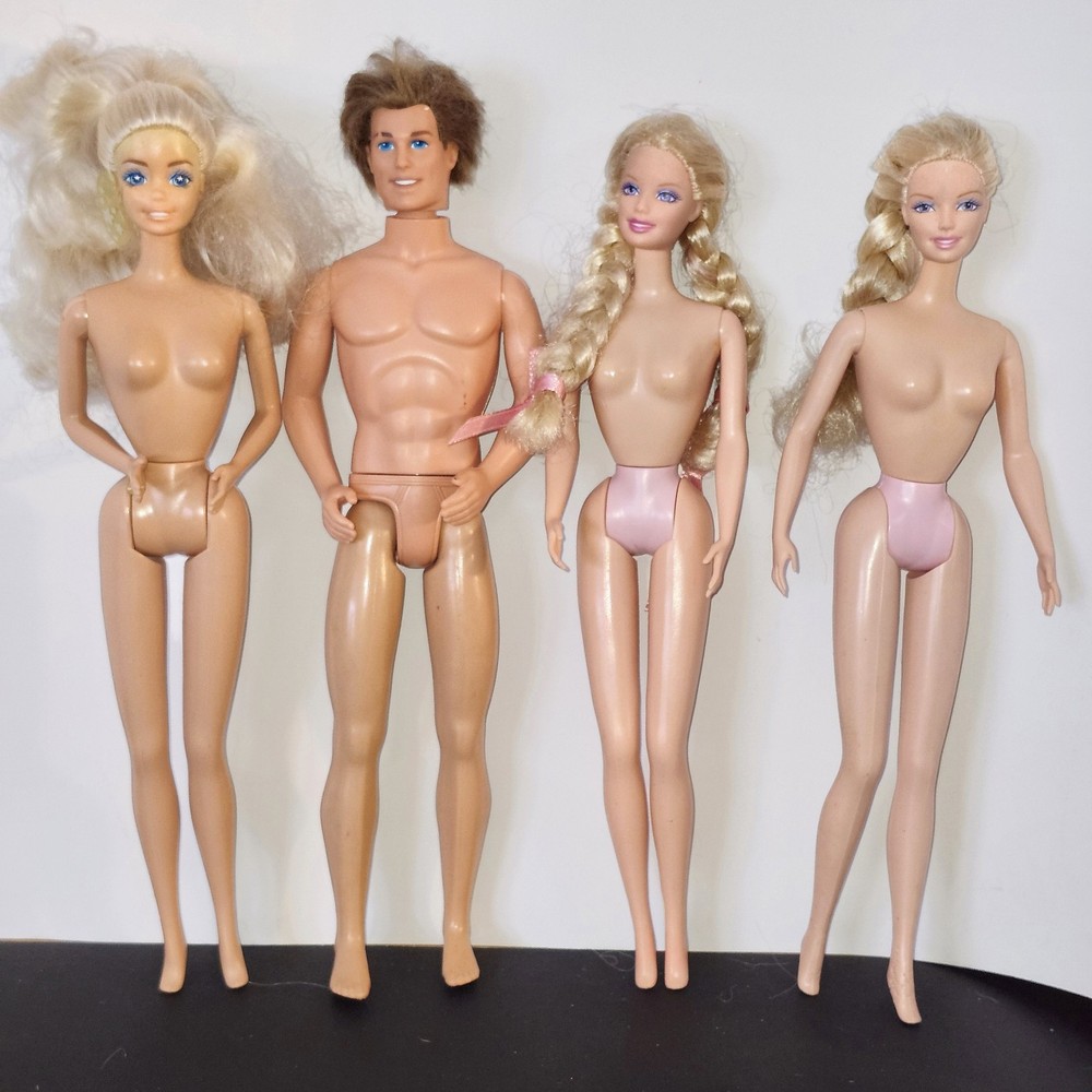 Vintage Barbie/Ken Doll 4pc Lot -  Mattel - TNT Waist - Pop Knee - Nude