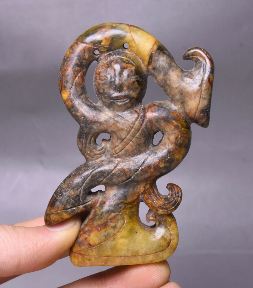 8.5CM Ancient Hongshan Culture Jade Carved Amulet Pendant Original Artifact
