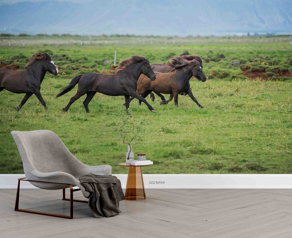 3D Meadow Horse Landscape Wall Murals Wallpaper Murals Wall Sticker