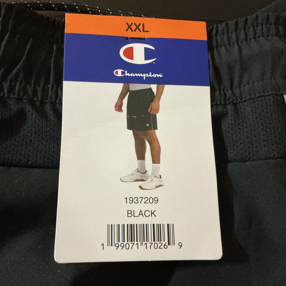 Champion Men's Black Athletic Mesh Shorts XXL Elastic Waist Drawstring