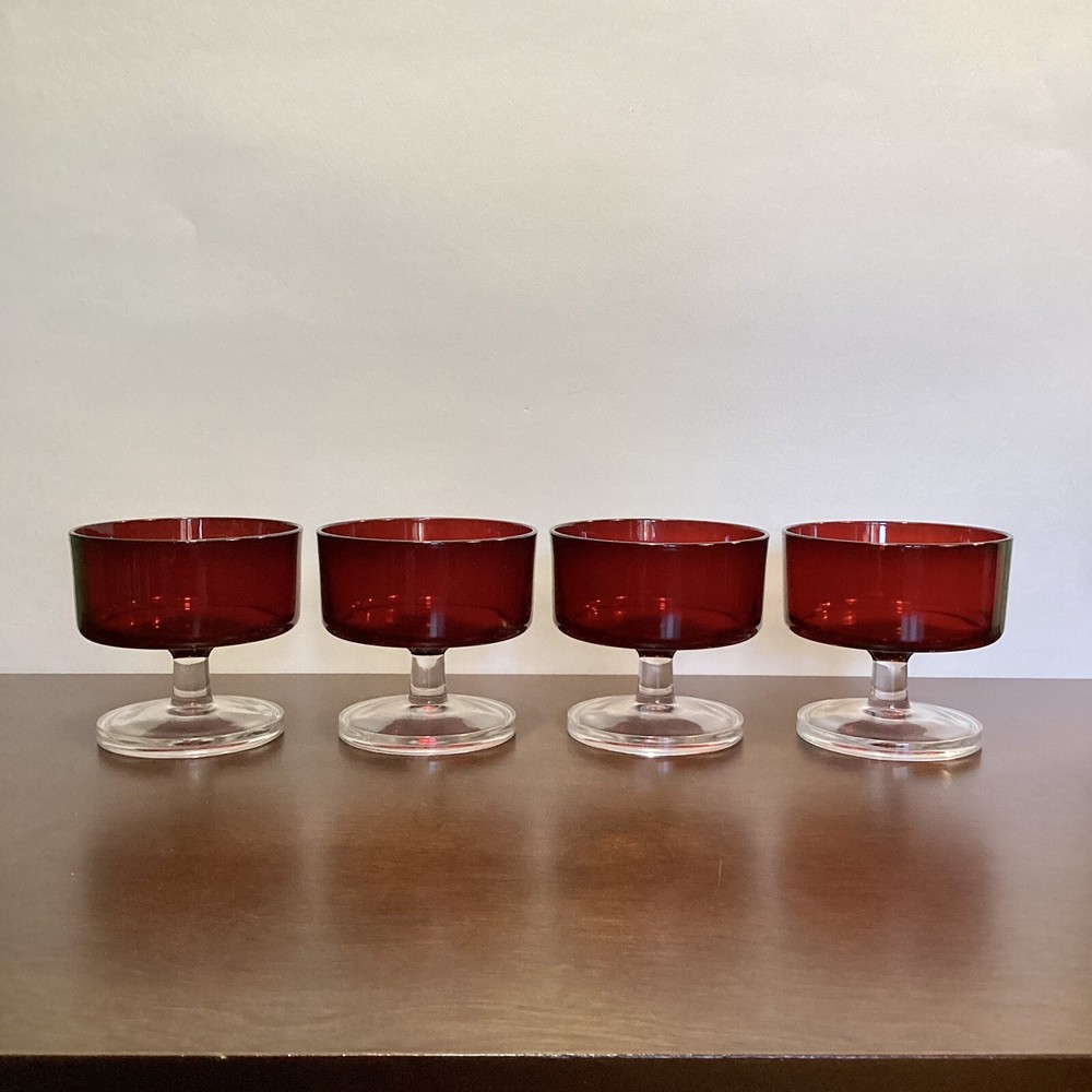 Vintage Arcoroc France Ruby Red 4 oz Glasses Set of 4