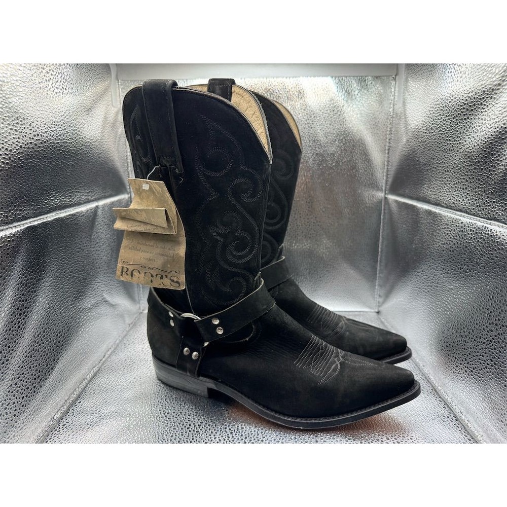 Solis Calzado Women's Black Western Cowgirl Boots Pointed Toe Harness size 6.5