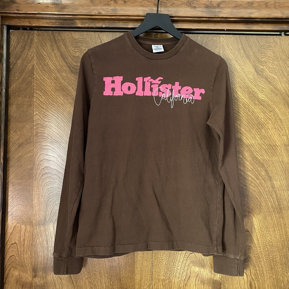 Vintage Women’s Hollister Small Embroidered Brown & Pink Long Sleeve Shirt Cali