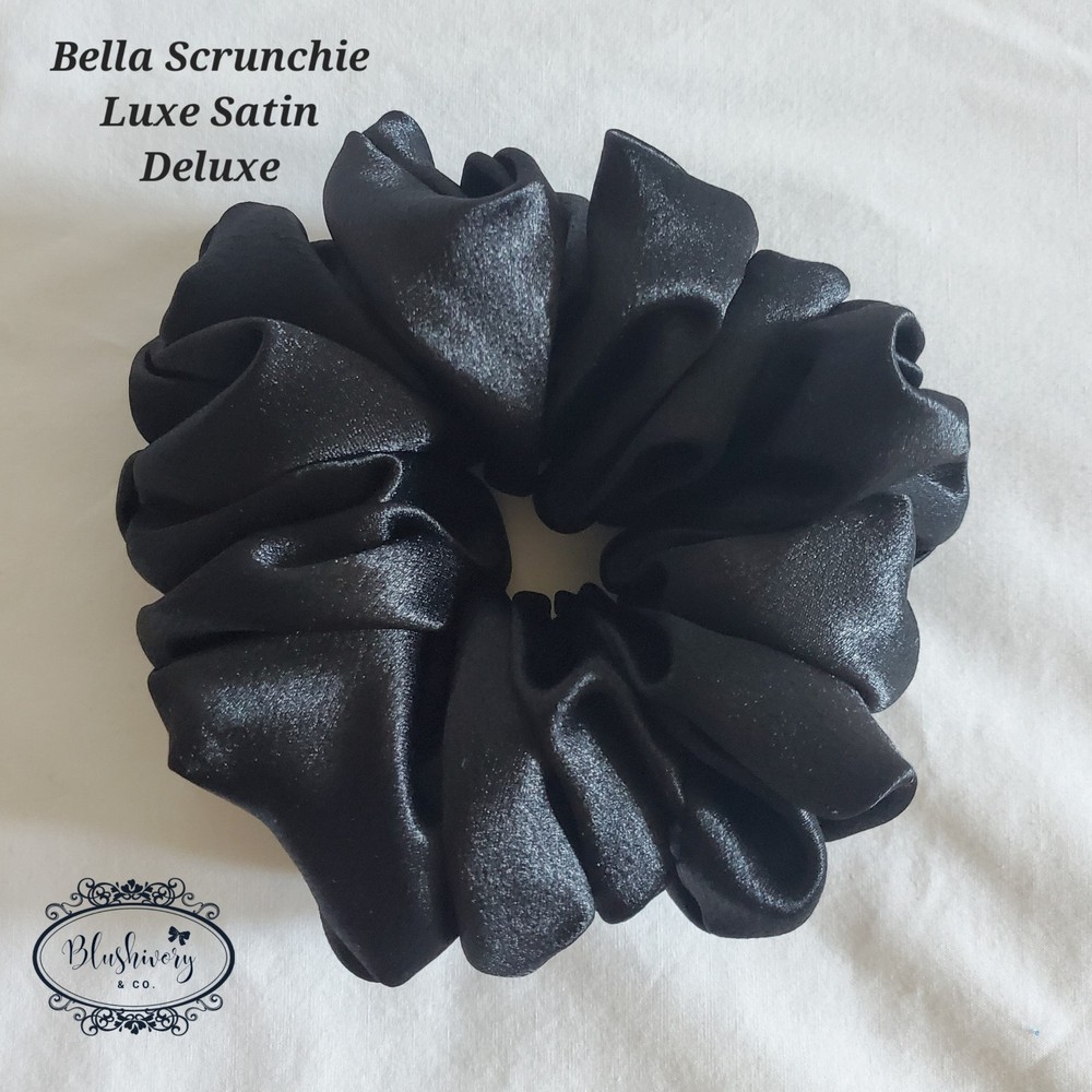 Bella Scrunchie Luxe Satin Black Deluxe Hair Tie for Women