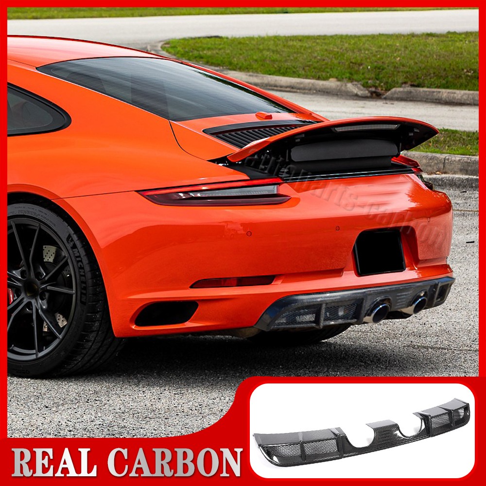 REAL CARBON Fiber Rear Bumper Diffuser Lip Spoiler Porsche 911 Carrera 4 GTS 2017-2019