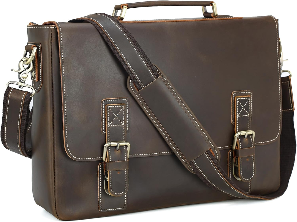 Polare Vintage Full Grain Leather Tote Briefcase Professional 16'' Laptop Should