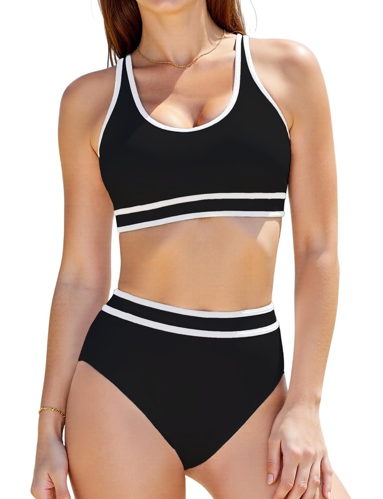 Women's High Waisted Bikini Sets Piece Swimsuits for Women Sporty Color Block...