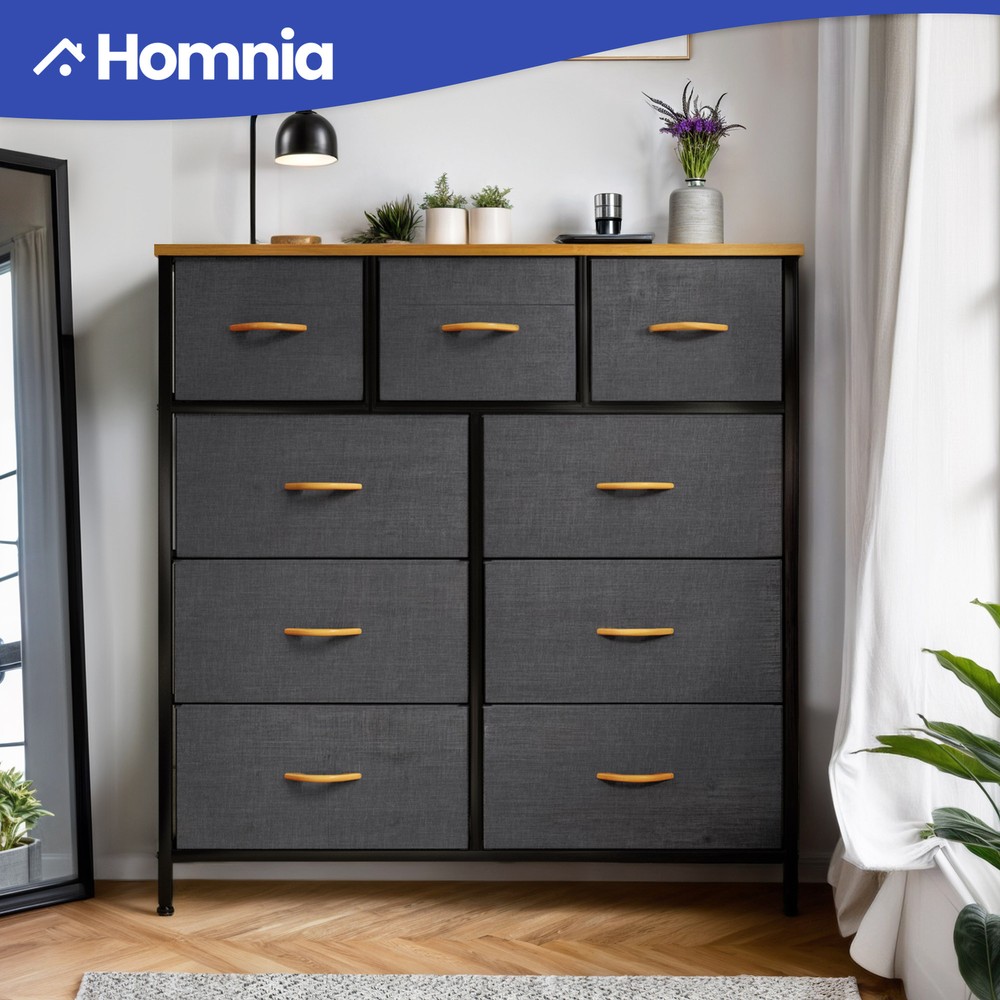 9 Drawers Dresser Gray Fabric Chest of Organizer Waterproof Closet Bedroom Unit