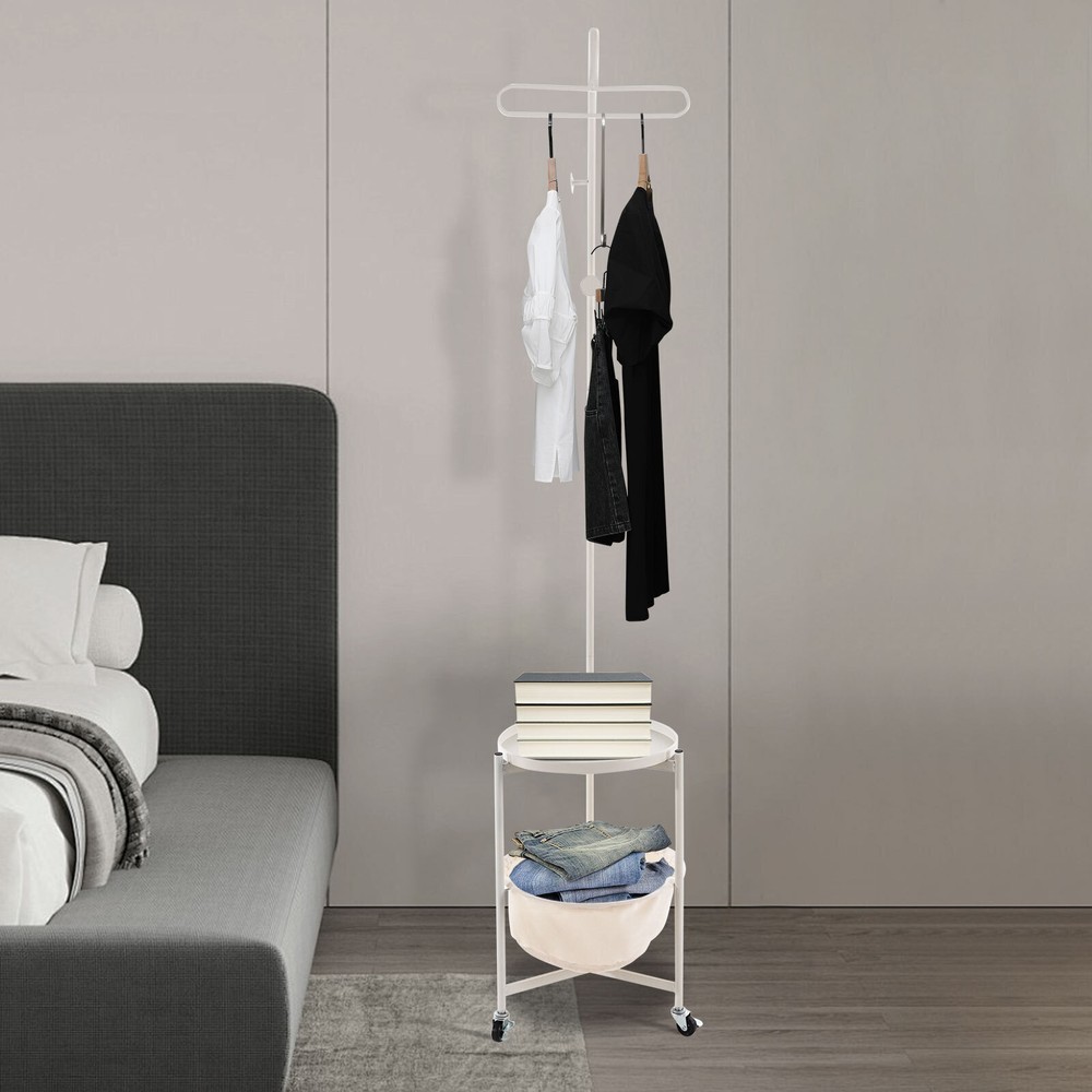 3-Hook Coat Rack Stand with Tray for Hats Bags Umbrellas Clothes Organizer