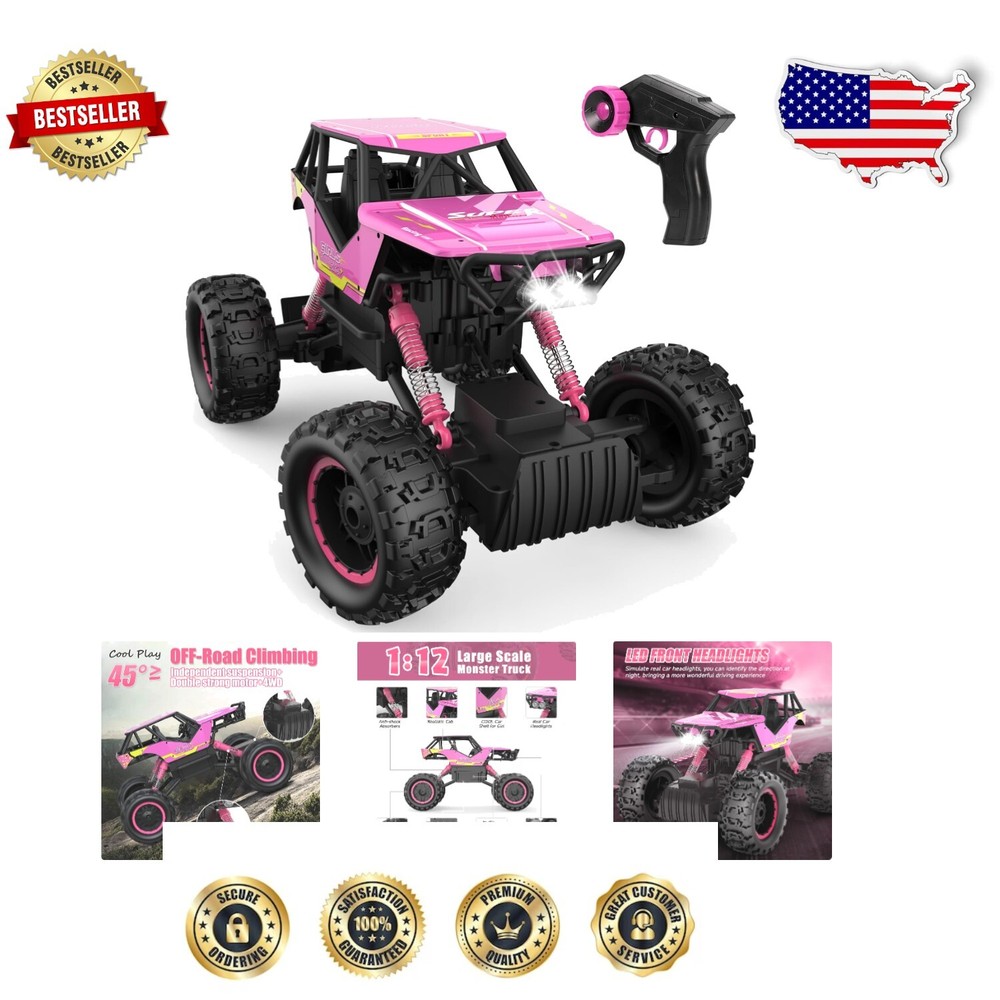 All-Terrain 4WD RC Car Toys - Pink Monster Truck with Dual Motors & Headlights