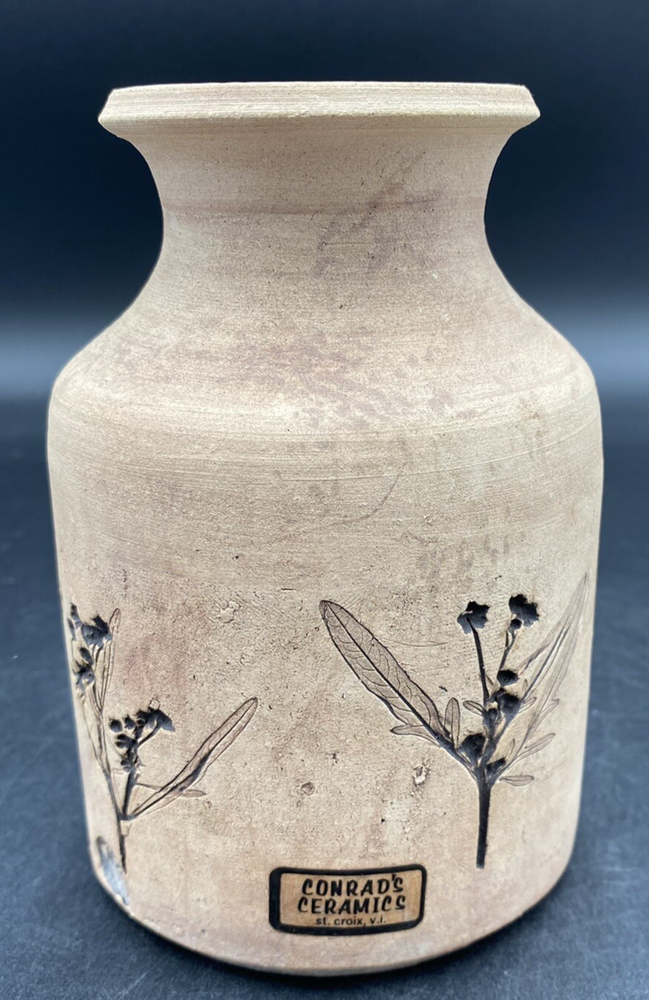 Vintage Conrad’s Ceramics St. Croix Signed Floral Impressed Clay Vase