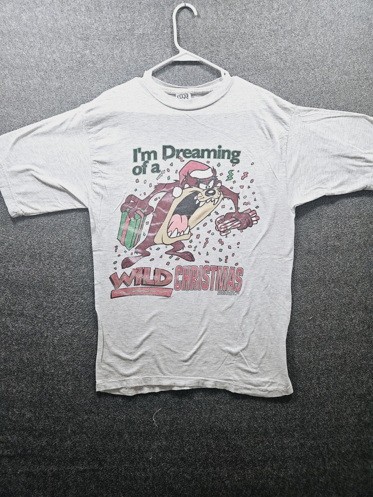 VTG 90s Looney Tunes TAZ Im Dreaming of a WILD Christmas Gray T-Shirt Used L/XL