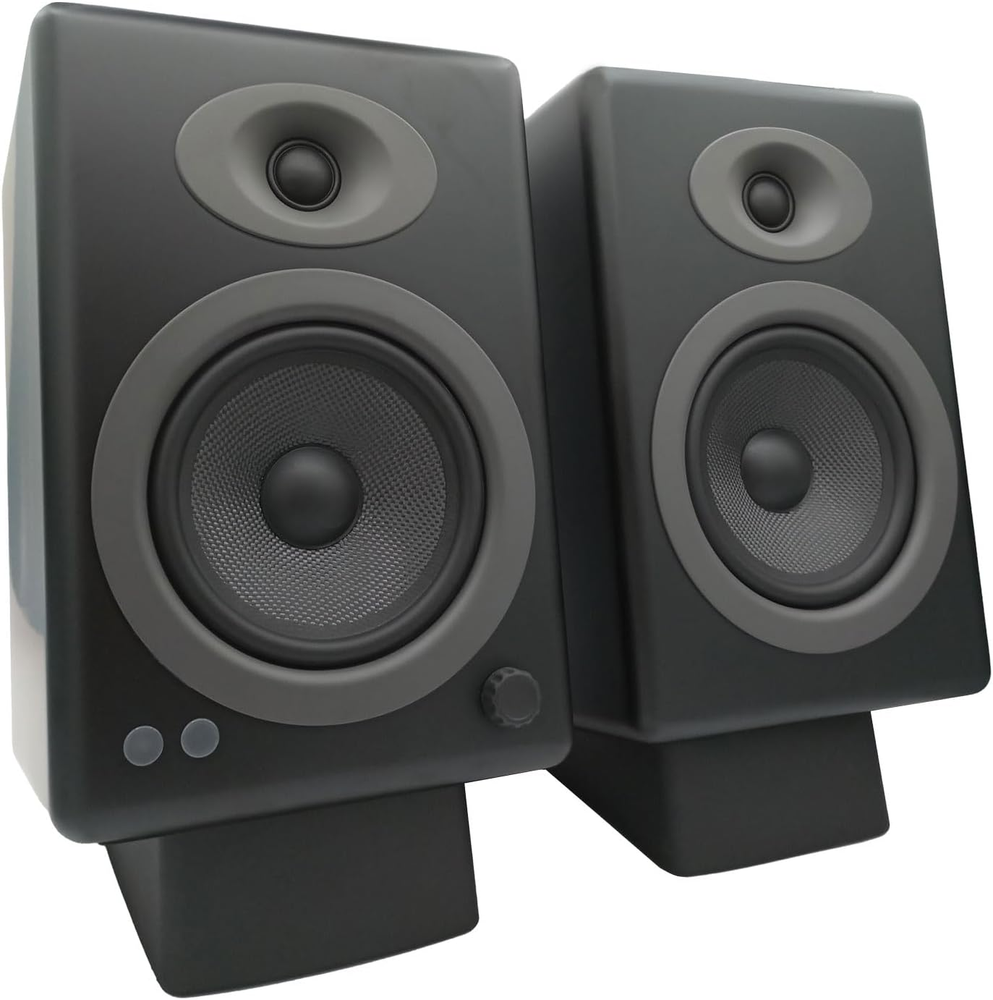 A5 Black 150W Bluetooth Record Player Speakers and DS2 Stands with Remote