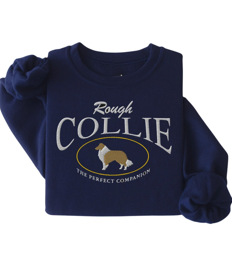 Rough Collie Embroidered Unisex Crewneck Sweatshirt - Vintage Style Dog Sweater