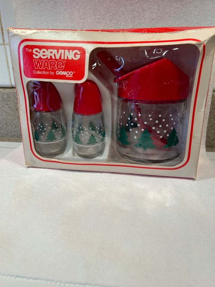 The Serving Ware By Gemco Christmas Sugar Bowl With Spoon Salt and Pepper Glass