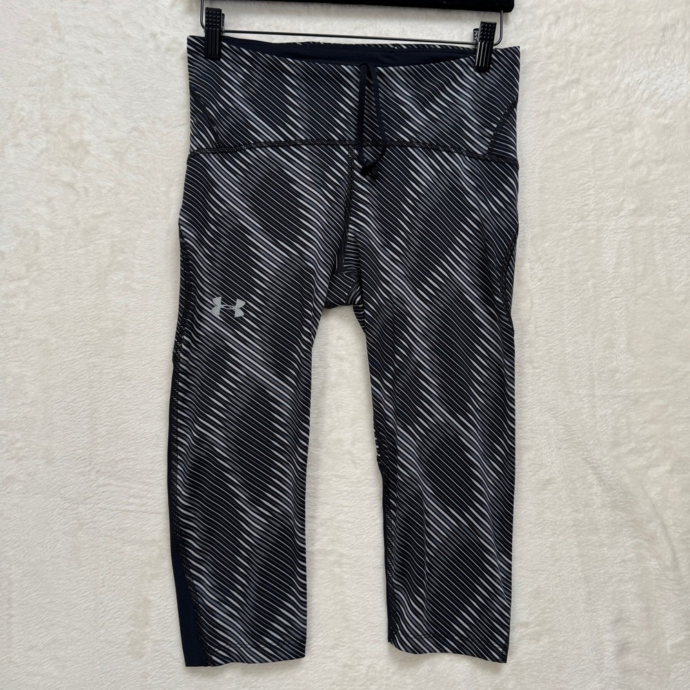 Under Armour Leggings Womens M Black HeatGear Capri Compression Stripe