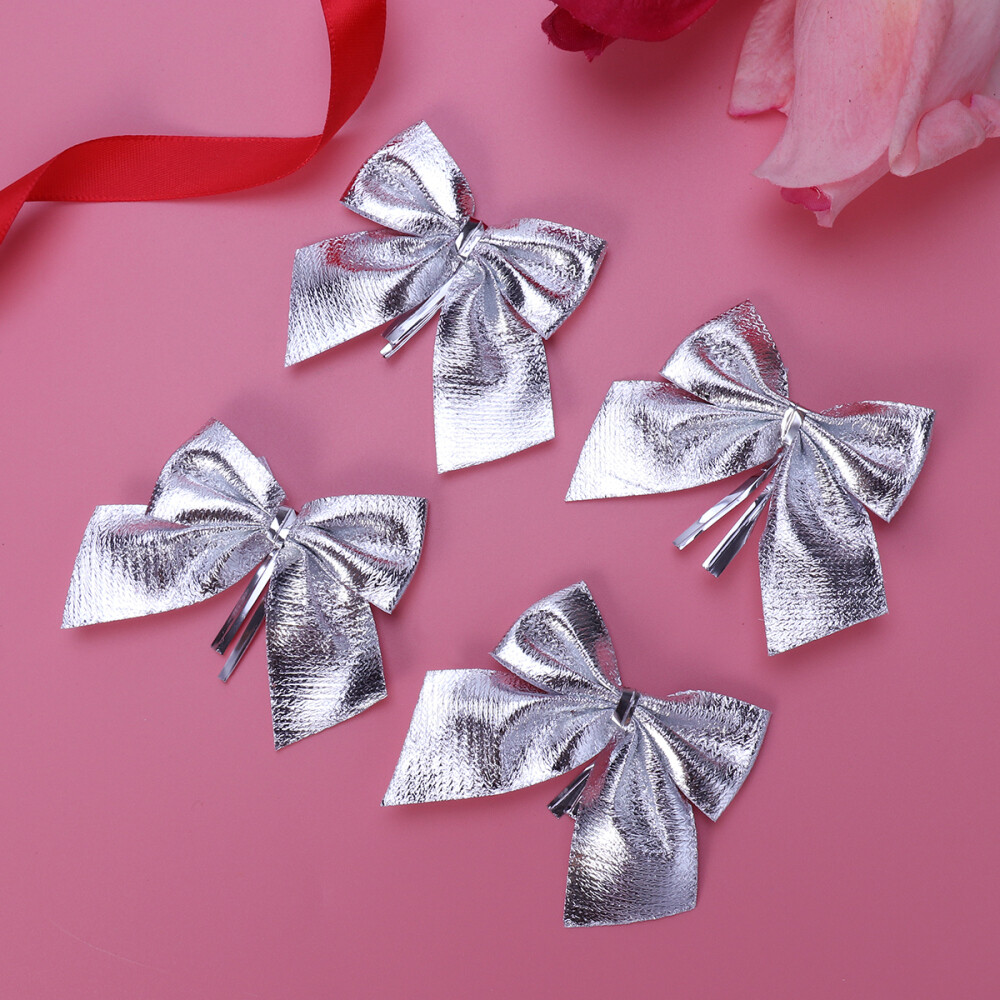 12 Pcs Tree Bows Silver White and Christmas Ornaments Holiday Home Decor