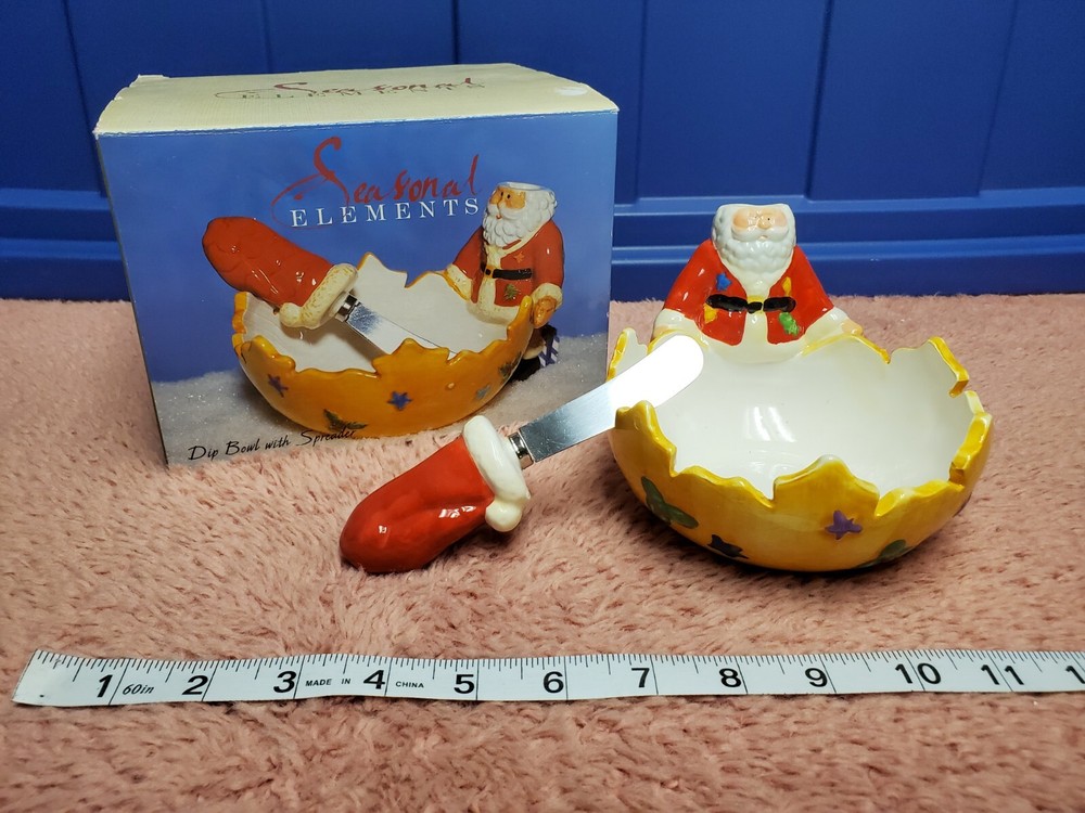 Festive Santa Clause Dip Bowl with Spreader Holiday Serving Dish-image