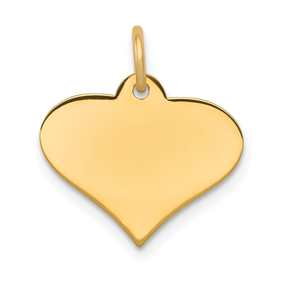 14K Yellow Gold Plain 0.013 Gauge Engraveable Heart 19x21mm Disc Charm Pendant