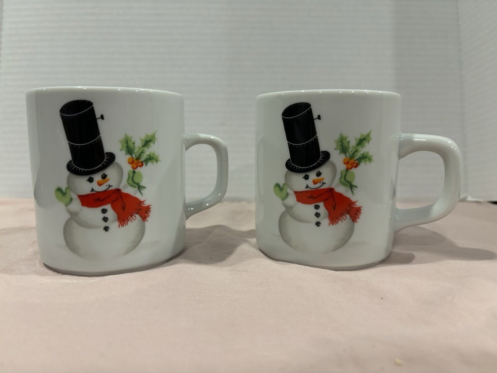 Schmidt Brasil Porcelana Snowman Christmas Coffee Mug Set of 2