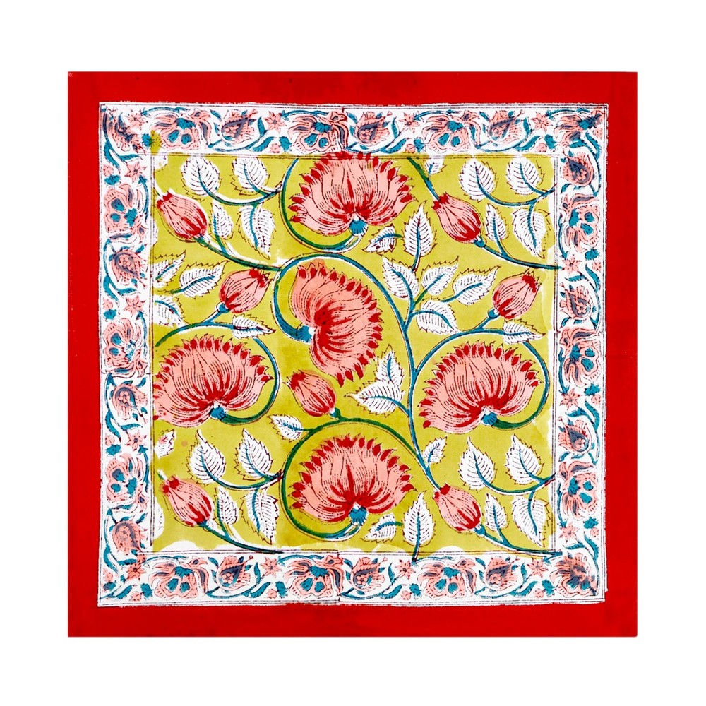 Red and Yellow Indian Hand Block Printed Cotton Table Napkins