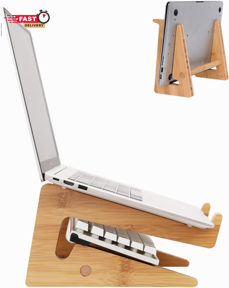 Nuvograin Laptop Stand, Wooden Vertical Laptop Stand for Desk, Bamboo Laptop Sta