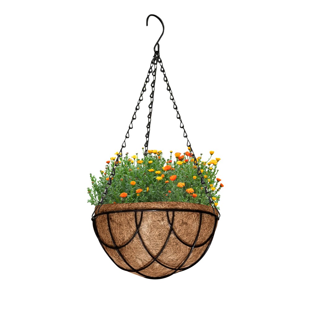 Metal Outdoor Hanging Plant Basket with Coconut Coir Fiber Liner
